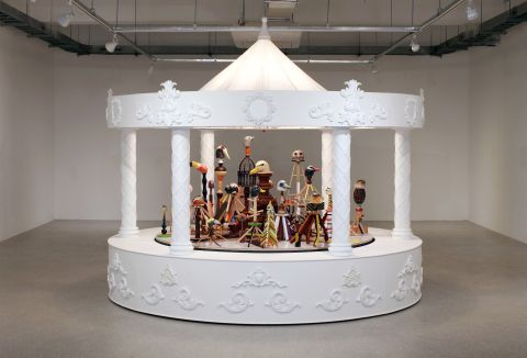 Lee Bauwens Gallery Sunghong Min Overlapped Sensibility 2022 Installation Carousel Ceramic Acrylic On Wood Steel Motor Fabric Light Variable Dimensions Courtesy Of The Artist Lee Bauwens Gallery1