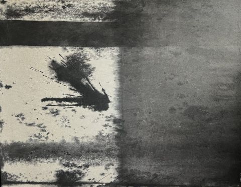 Cb26 Mbafinearts Koie Ryoji Toile Untitled Abstract Composition In Ink On Canvas Signed And Dated In The Center 1990