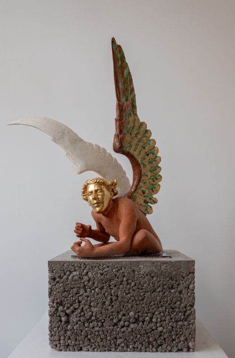 Cb25 Jonathan F Kugel James B Webster Angel Saint Micheal Terracotta Glaze Porcelain Gold Leaf Cement 68x31x40cm 2024 1