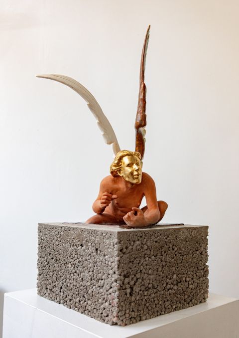 Cb25 Jonathan F Kugel James B Webster Angel Saint Micheal Terracotta Glaze Porcelain Gold Leaf Cement 68x31x40cm 2024 3