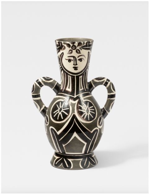 Cb26 Mala Gallery Pablo Picasso Vase A Deux Anses Terre De Faience Blanche Decor A L Engobe Grave Au Couteau Sous Couverte Partielle Au Pinceau H39cm 1953