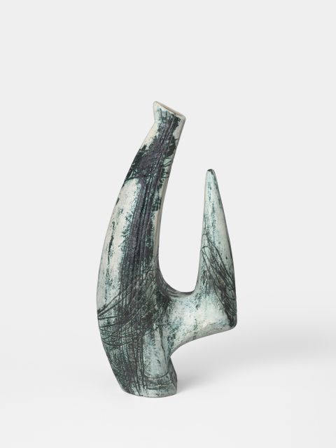 Cb26 Thomas Fritsch Jacques Blin Vase Oiseau Grand Modele Ceramique Emaillee Vert A Effet Nuage Noir Decor Abstrait Signe J Blin Exempt N3 Piece Unique 475x23x13cm 1957 