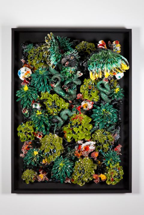 Galerie Dys Etienne Pottier 2022 Cramique Perroquet Et Serpents 70x50cm