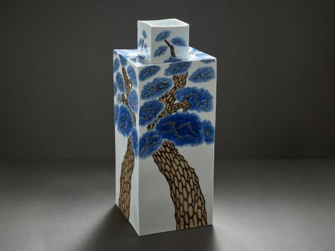 Cb25 Han Collection Kim Hyun Jong Pine Tree Vase 2023 Porcelain With Cobalt Decoration 49x192x19 2cm Image Courtesy Of Ye Studio 1